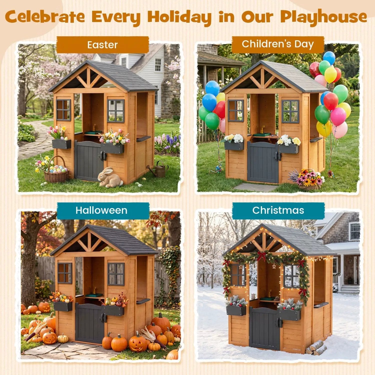 Kids Outdoor Playhouse with Sink Spruce Wooden Cottage with Half Door by DirectDeals
