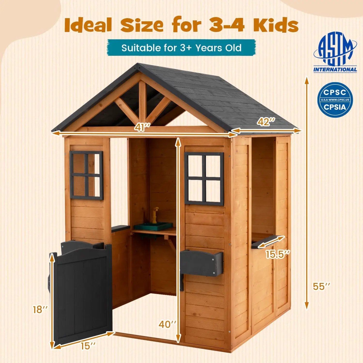 Kids Outdoor Playhouse with Sink Spruce Wooden Cottage with Half Door by DirectDeals