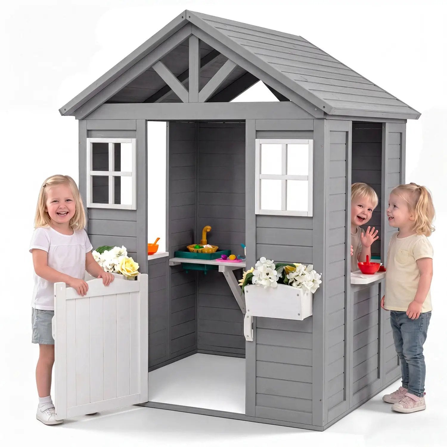 Kids Outdoor Playhouse with Sink Spruce Wooden Cottage with Half Door by DirectDeals