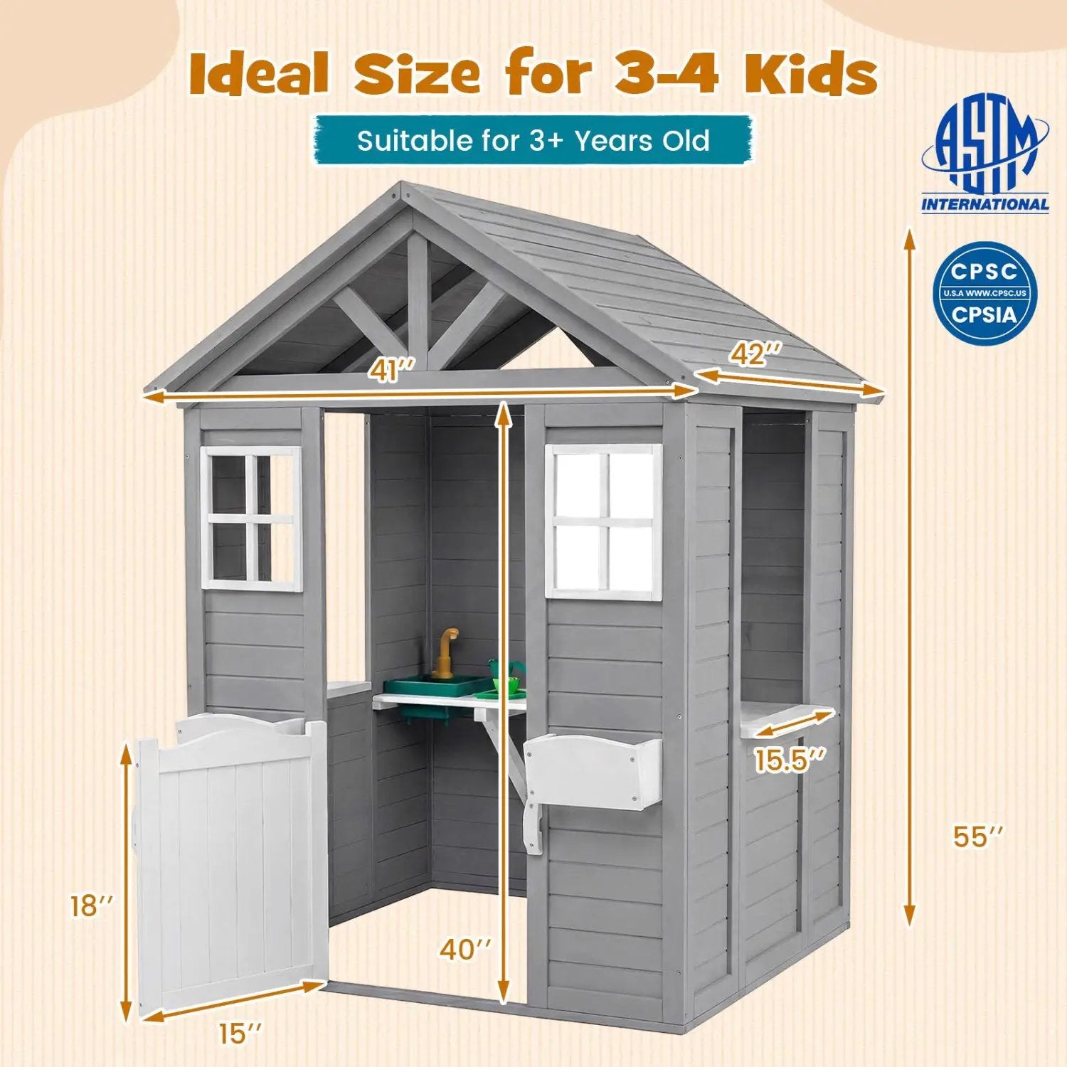 Kids Outdoor Playhouse with Sink Spruce Wooden Cottage with Half Door by DirectDeals