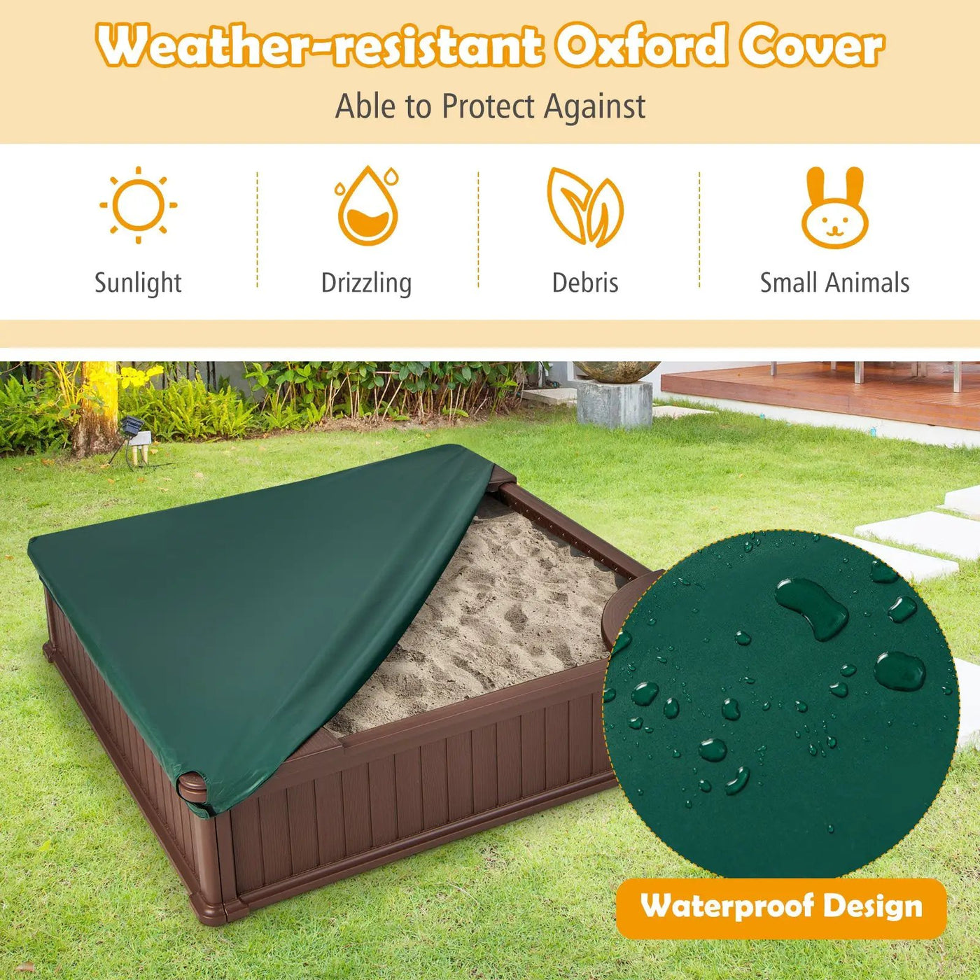 Kids Outdoor Sandbox with Oxford Cover and 4 Corner Seats by DirectDeals