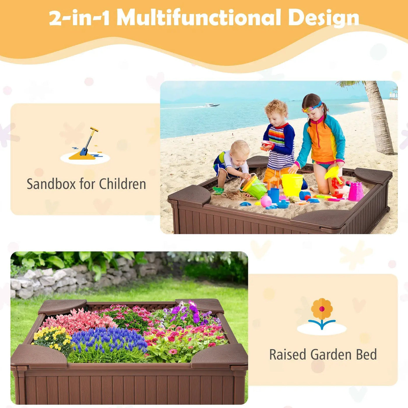 Kids Outdoor Sandbox with Oxford Cover and 4 Corner Seats by DirectDeals