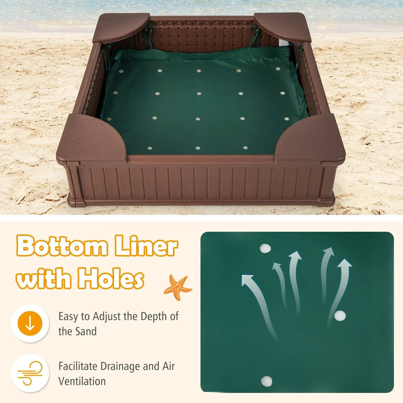 Kids Outdoor Sandbox with Oxford Cover and 4 Corner Seats by DirectDeals