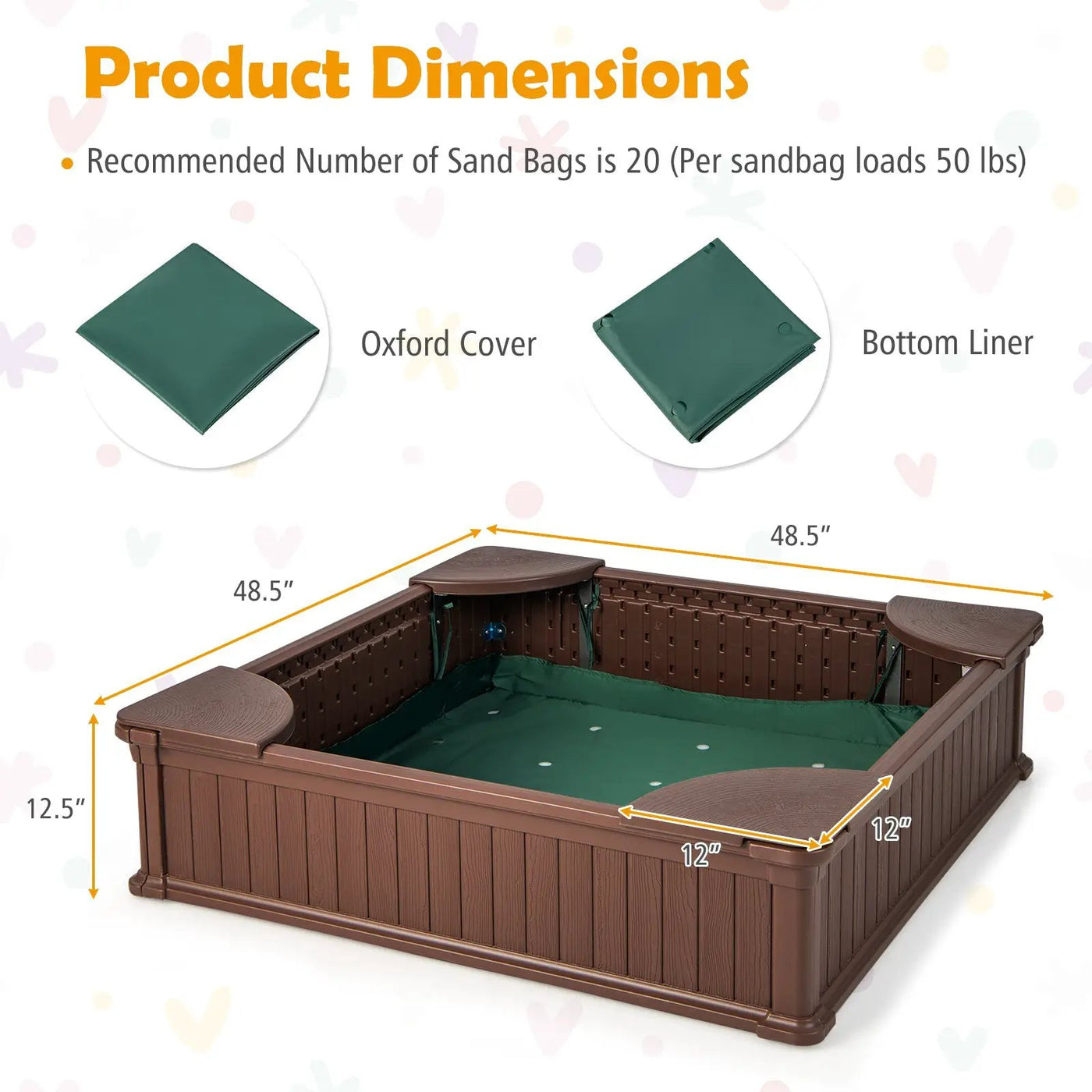 Kids Outdoor Sandbox with Oxford Cover and 4 Corner Seats by DirectDeals