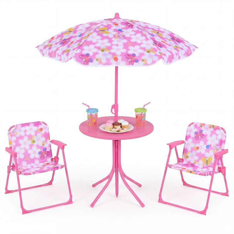 Kids Outdoor Table and Chair Set with 2 Folding Chairs and Height Adjustable Umbrella by DirectDeals