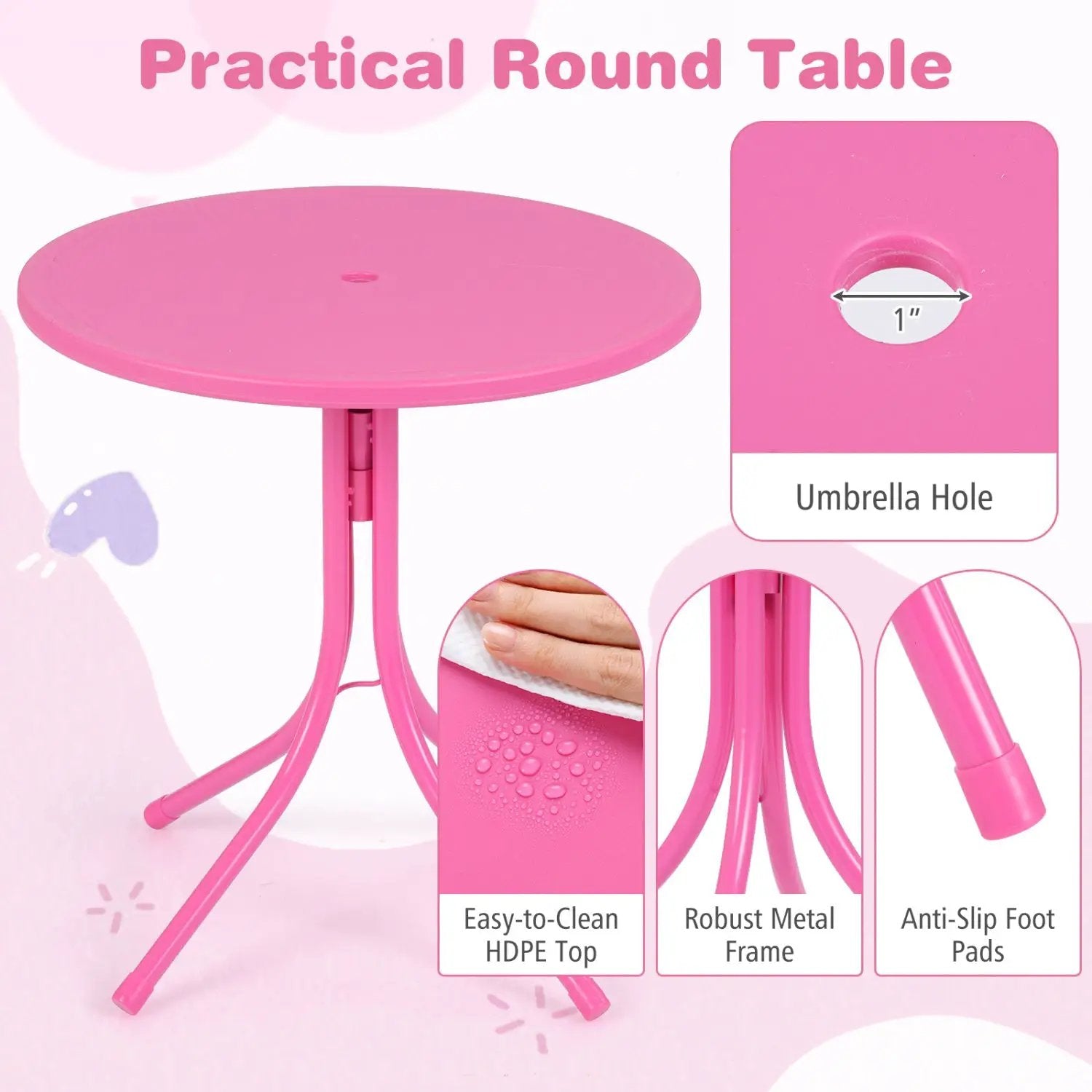 Kids Outdoor Table and Chair Set with 2 Folding Chairs and Height Adjustable Umbrella by DirectDeals