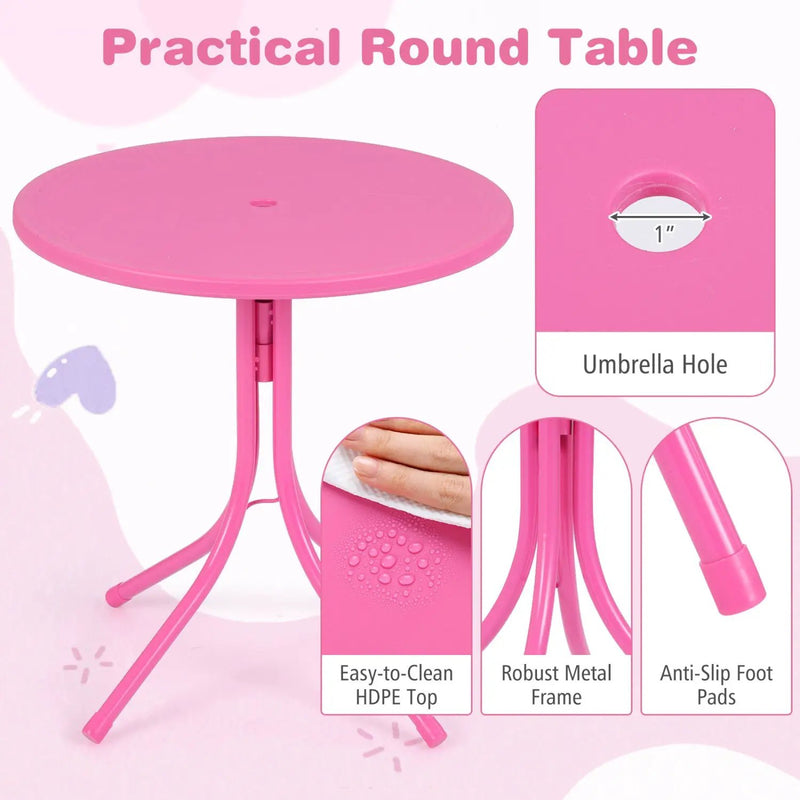 Kids Outdoor Table and Chair Set with 2 Folding Chairs and Height Adjustable Umbrella by DirectDeals