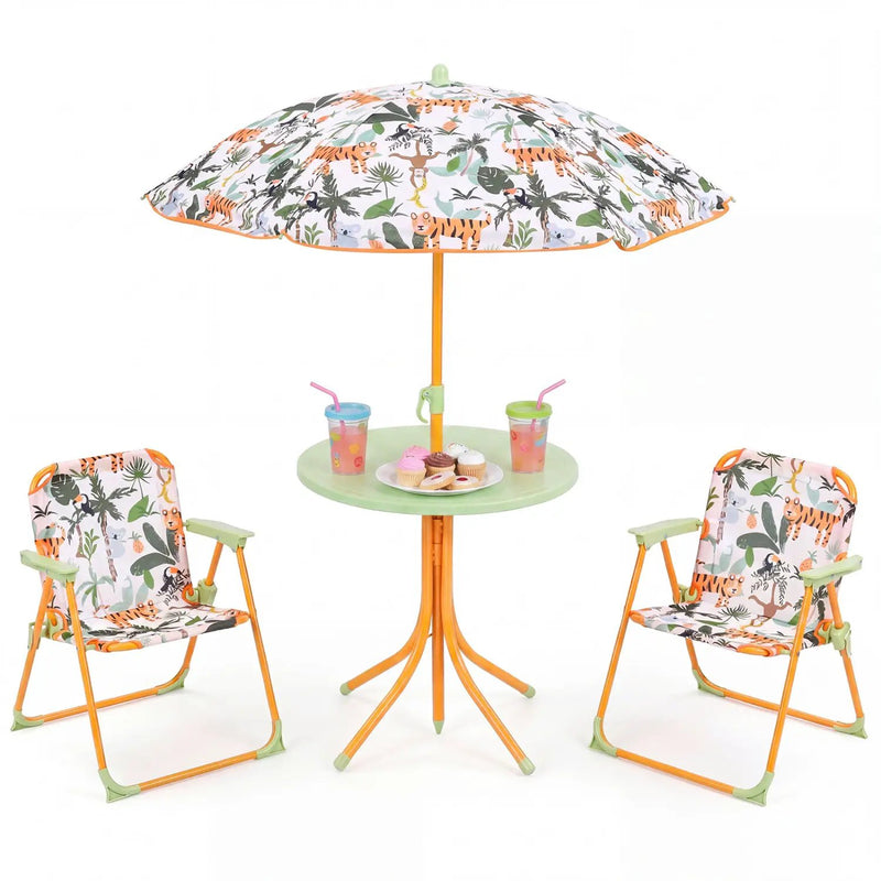 Kids Outdoor Table and Chair Set with 2 Folding Chairs and Height Adjustable Umbrella by DirectDeals