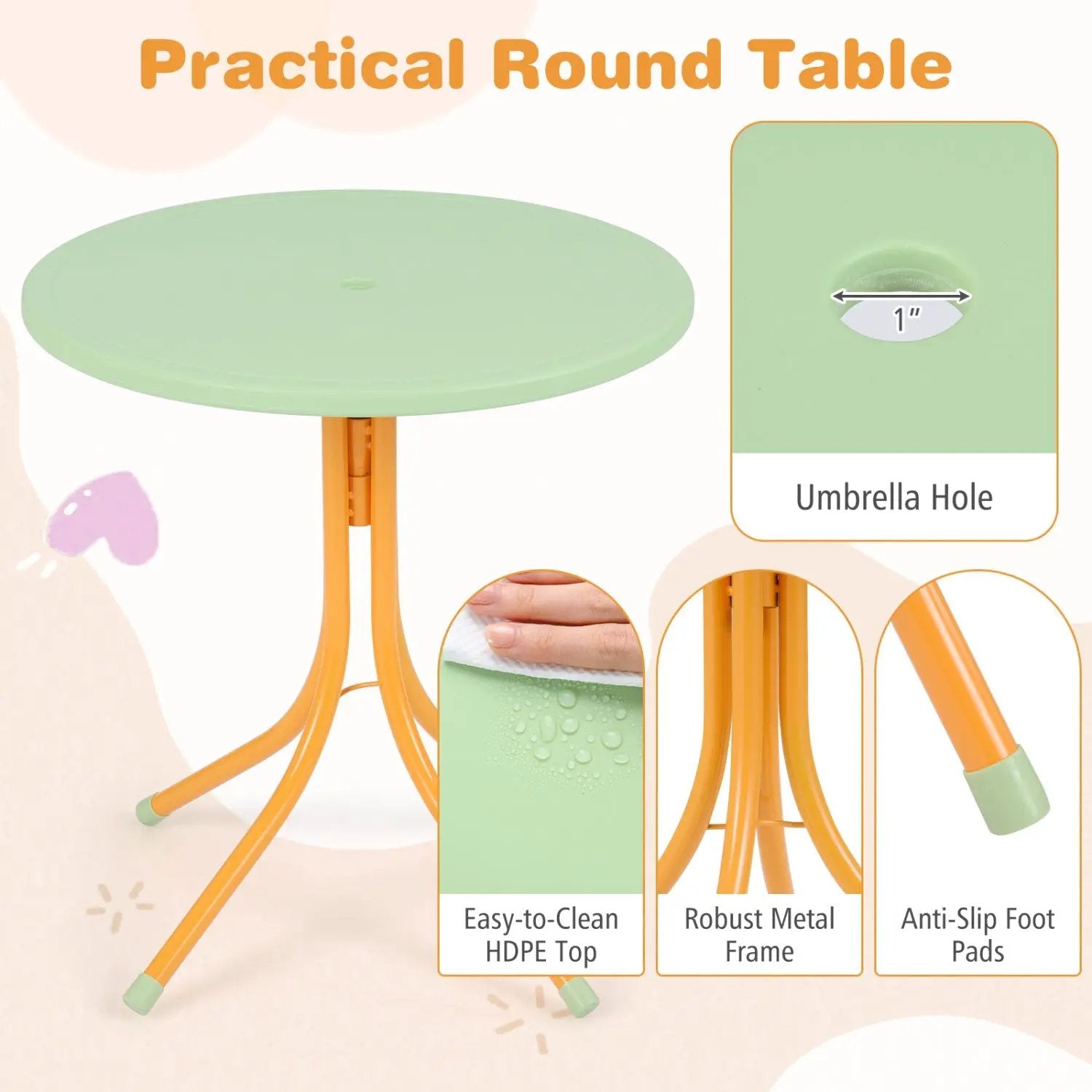 Kids Outdoor Table and Chair Set with 2 Folding Chairs and Height Adjustable Umbrella by DirectDeals