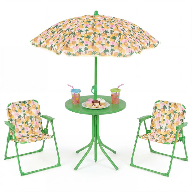 Kids Outdoor Table and Chair Set with 2 Folding Chairs and Height Adjustable Umbrella by DirectDeals