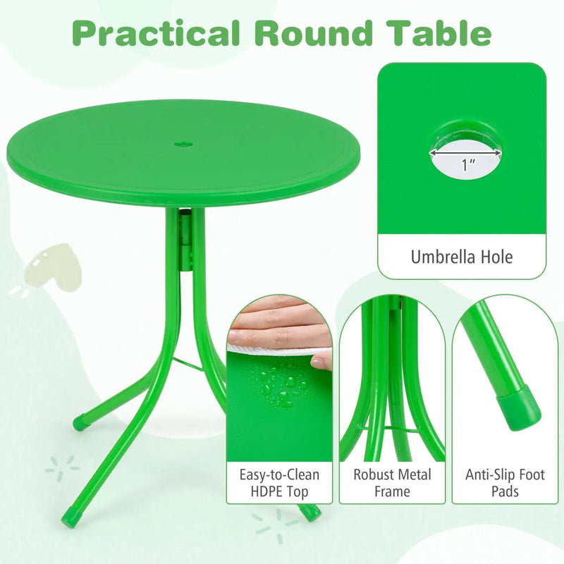 Kids Outdoor Table and Chair Set with 2 Folding Chairs and Height Adjustable Umbrella by DirectDeals