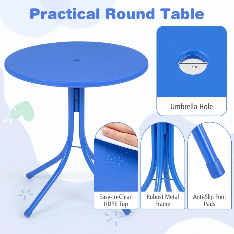 Kids Outdoor Table and Chair Set with 2 Folding Chairs and Height Adjustable Umbrella by DirectDeals