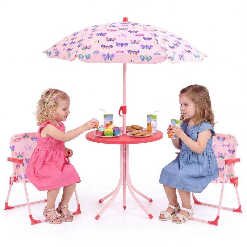 Kids Outdoor Table and Chair Set with 2 Folding Chairs and Height Adjustable Umbrella by DirectDeals