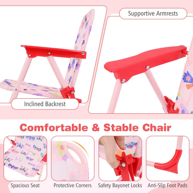 Kids Outdoor Table and Chair Set with 2 Folding Chairs and Height Adjustable Umbrella by DirectDeals