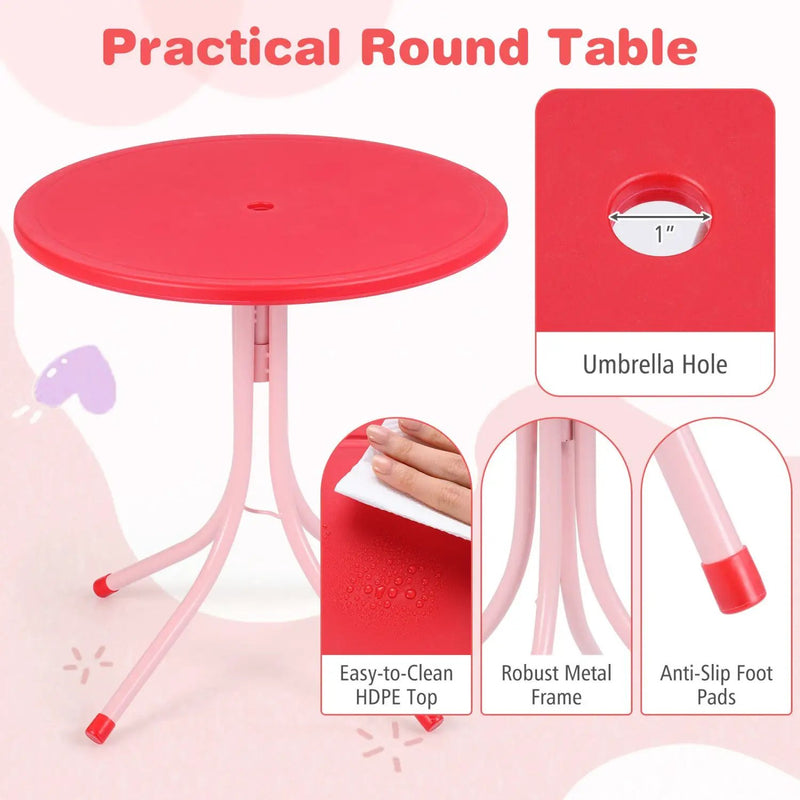 Kids Outdoor Table and Chair Set with 2 Folding Chairs and Height Adjustable Umbrella by DirectDeals