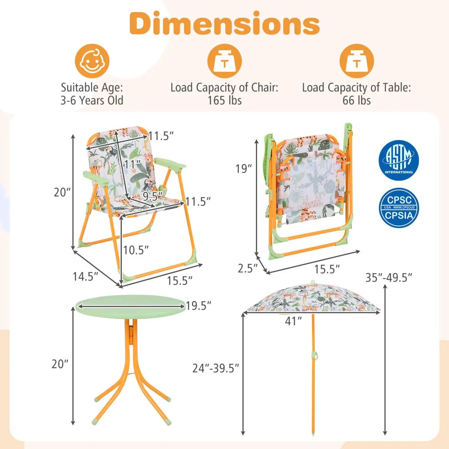 Kids Outdoor Table and Chair Set with 2 Folding Chairs and Height Adjustable Umbrella by DirectDeals