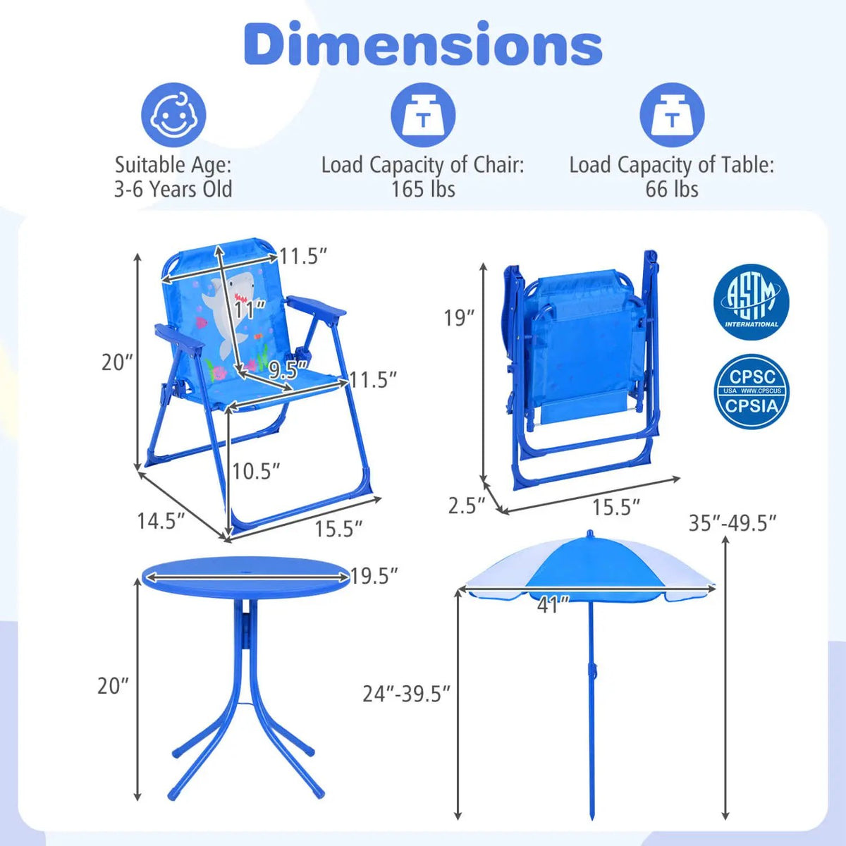 Kids Outdoor Table and Chair Set with 2 Folding Chairs and Height Adjustable Umbrella by DirectDeals