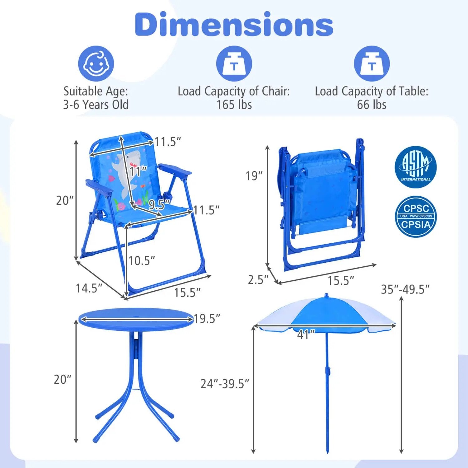 Kids Outdoor Table and Chair Set with 2 Folding Chairs and Height Adjustable Umbrella by DirectDeals