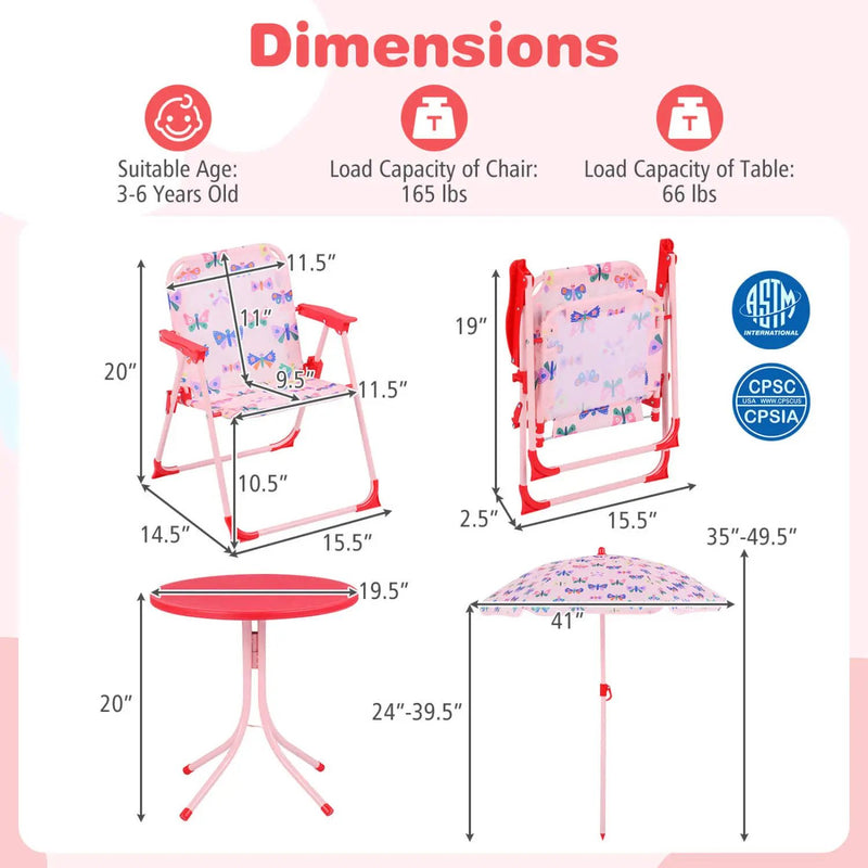 Kids Outdoor Table and Chair Set with 2 Folding Chairs and Height Adjustable Umbrella by DirectDeals