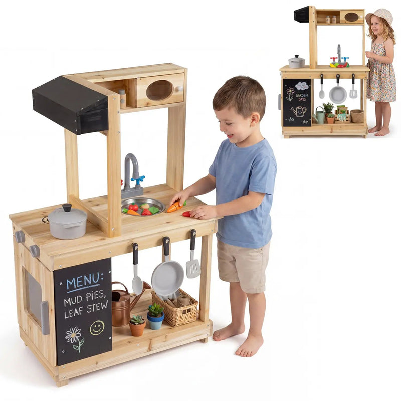 Wooden Mud Kitchen Playset with Stove and Chalkboard by DirectDeals