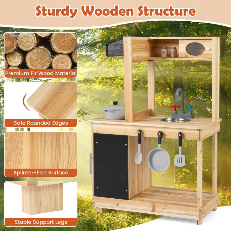 Wooden Mud Kitchen Playset with Stove and Chalkboard by DirectDeals