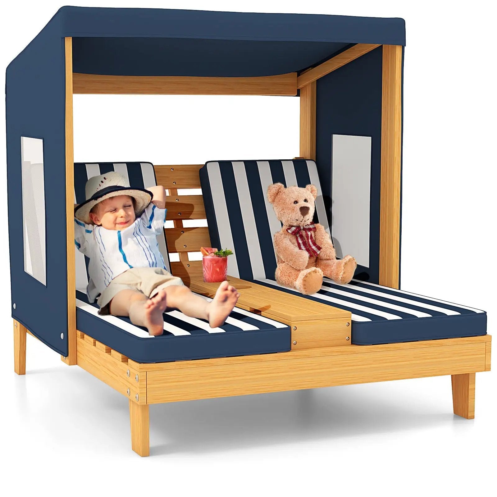 Kids Patio Lounge Chair with Cup Holders and Awning by DirectDeals