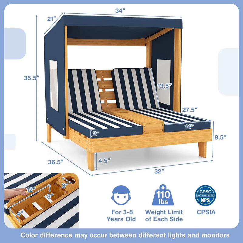 Kids Patio Lounge Chair with Cup Holders and Awning by DirectDeals