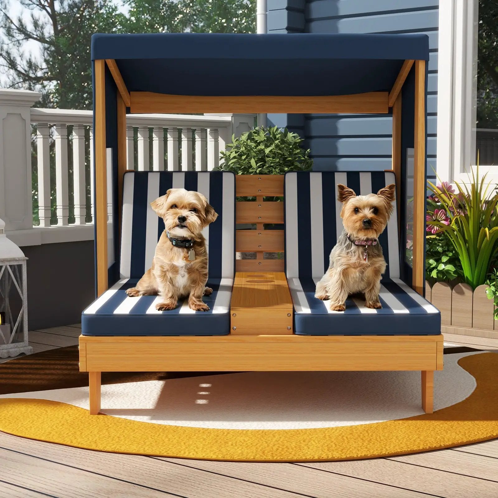 Kids Patio Lounge Chair with Cup Holders and Awning by DirectDeals