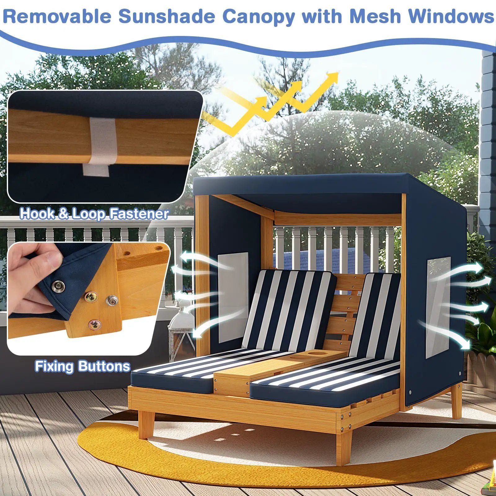 Kids Patio Lounge Chair with Cup Holders and Awning by DirectDeals