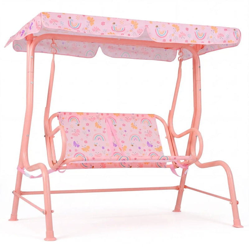Kids Patio Swing 2-Seater Outdoor Porch Swing Lounge Chair with Adjustable Canopy by DirectDeals