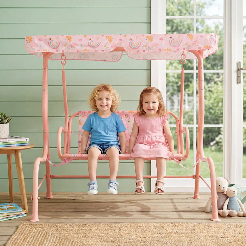 Kids Patio Swing 2-Seater Outdoor Porch Swing Lounge Chair with Adjustable Canopy by DirectDeals