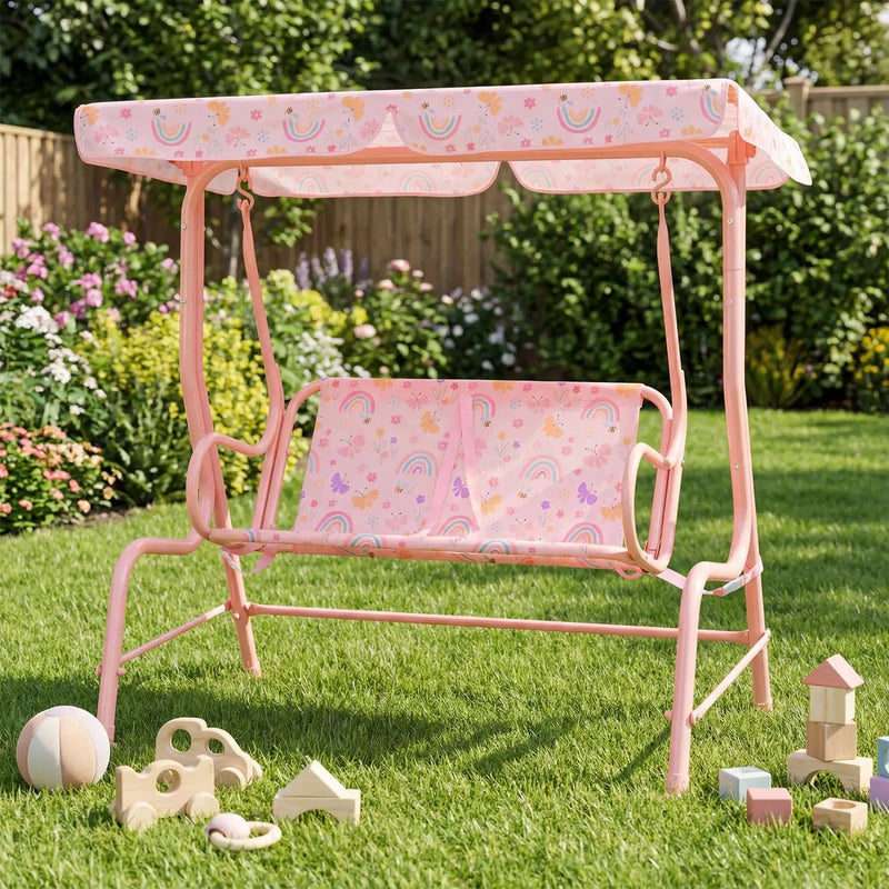 Kids Patio Swing 2-Seater Outdoor Porch Swing Lounge Chair with Adjustable Canopy by DirectDeals