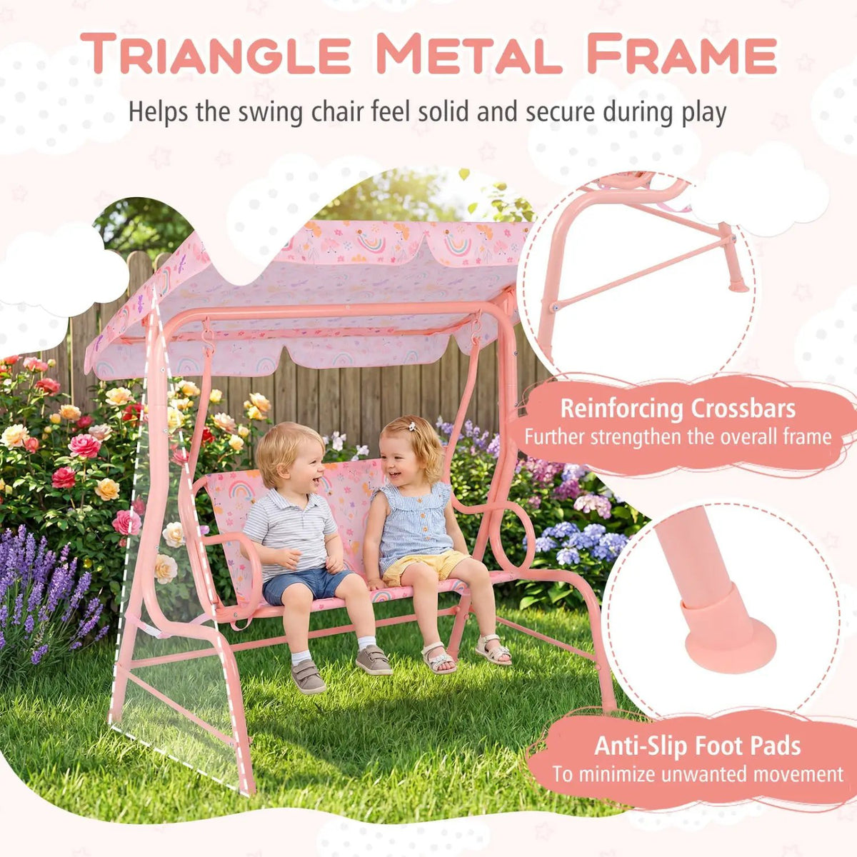 Kids Patio Swing 2-Seater Outdoor Porch Swing Lounge Chair with Adjustable Canopy by DirectDeals