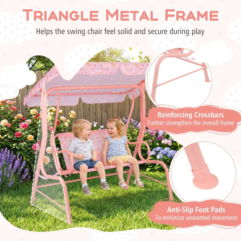 Kids Patio Swing 2-Seater Outdoor Porch Swing Lounge Chair with Adjustable Canopy by DirectDeals
