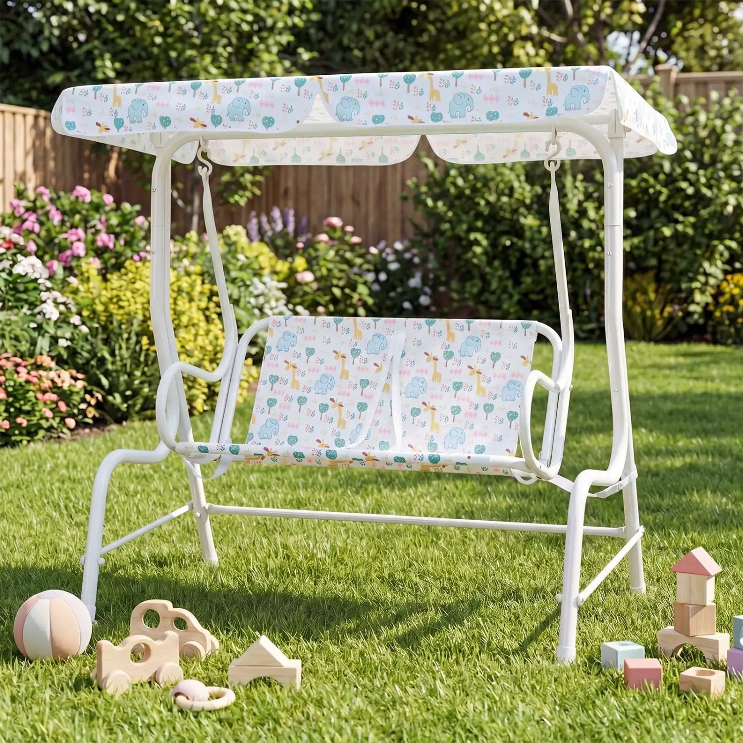 Kids Patio Swing 2-Seater Outdoor Porch Swing Lounge Chair with Adjustable Canopy by DirectDeals