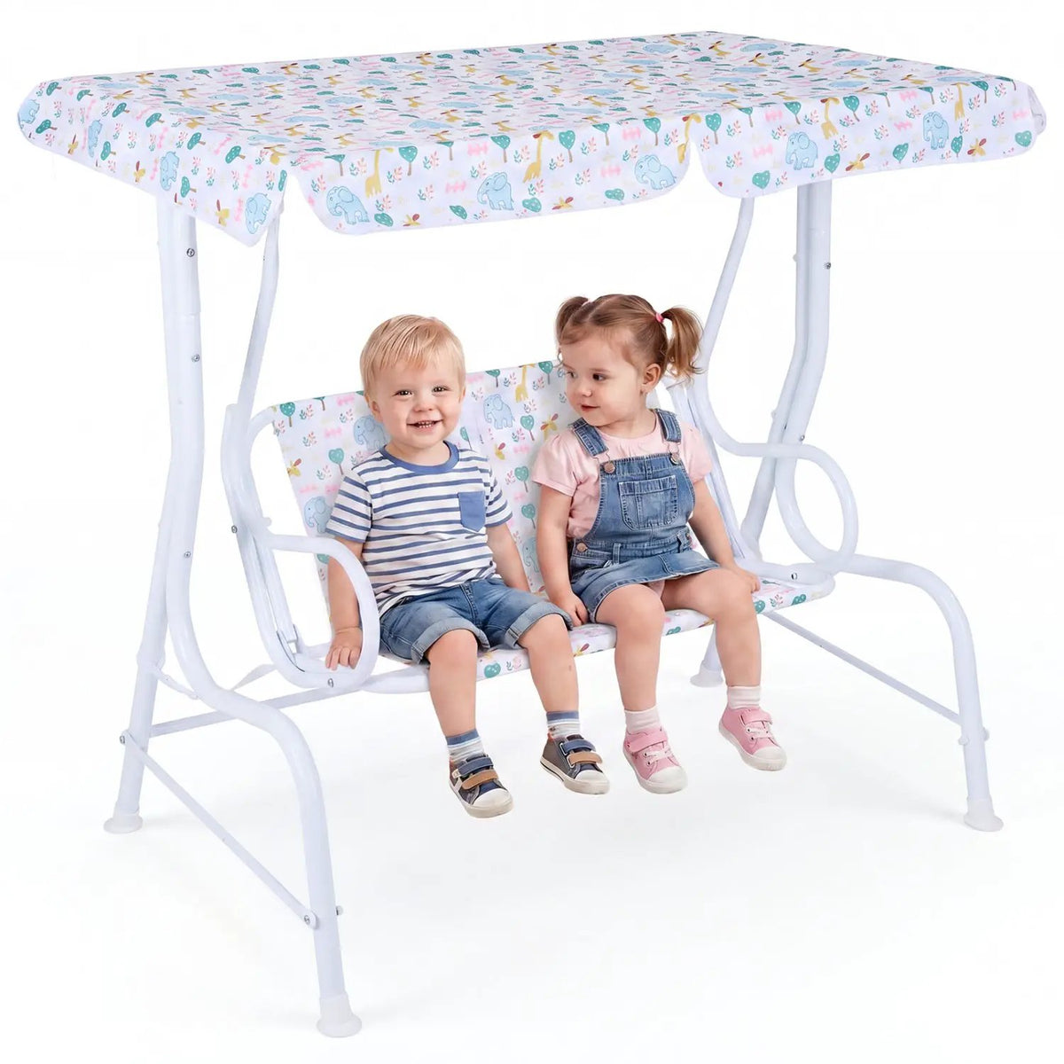 Kids Patio Swing 2-Seater Outdoor Porch Swing Lounge Chair with Adjustable Canopy by DirectDeals