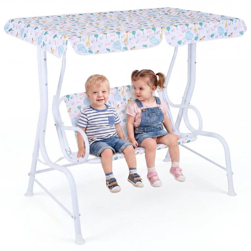 Kids Patio Swing 2-Seater Outdoor Porch Swing Lounge Chair with Adjustable Canopy by DirectDeals