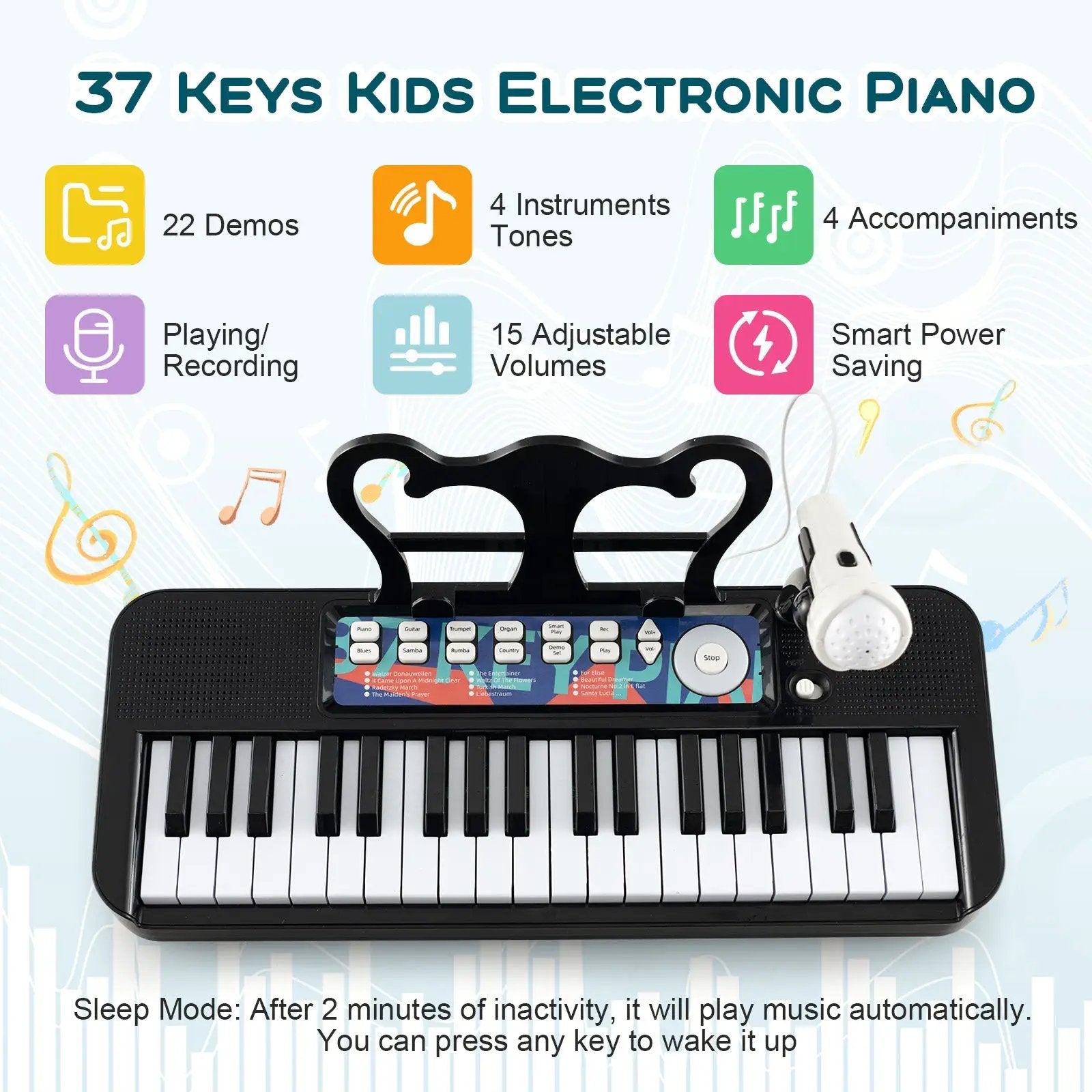Kids Piano Keyboard 37-Key Kids Toy Keyboard Piano with Microphone for 3+ Kids by DirectDeals