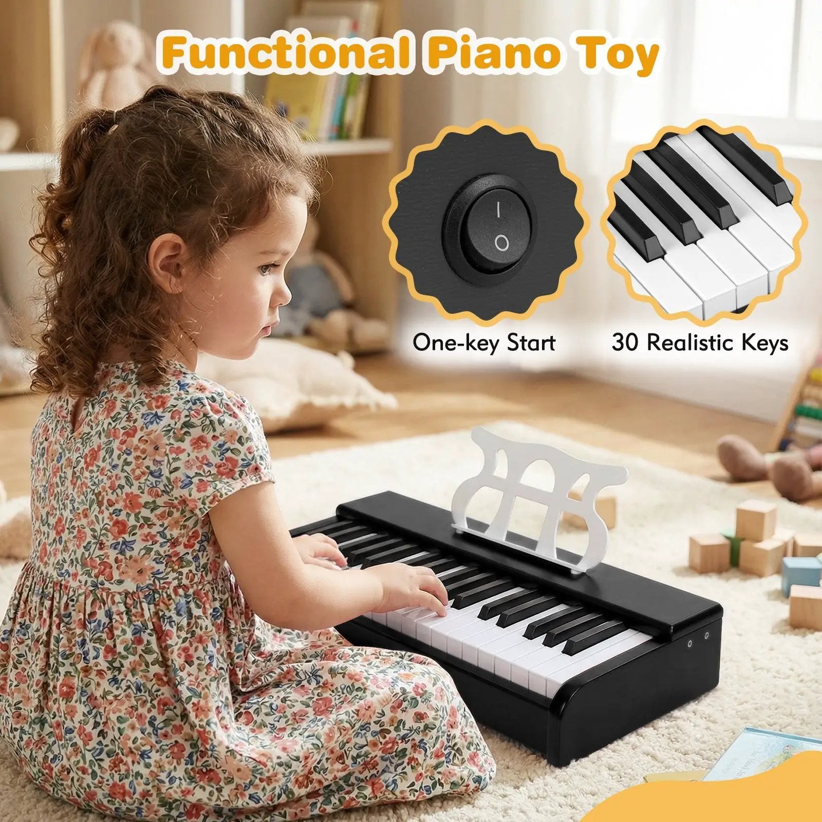 Kids Piano Keyboard 30 Keys Digital Piano with Music Stand for 3+ Years Old Beginners by DirectDeals