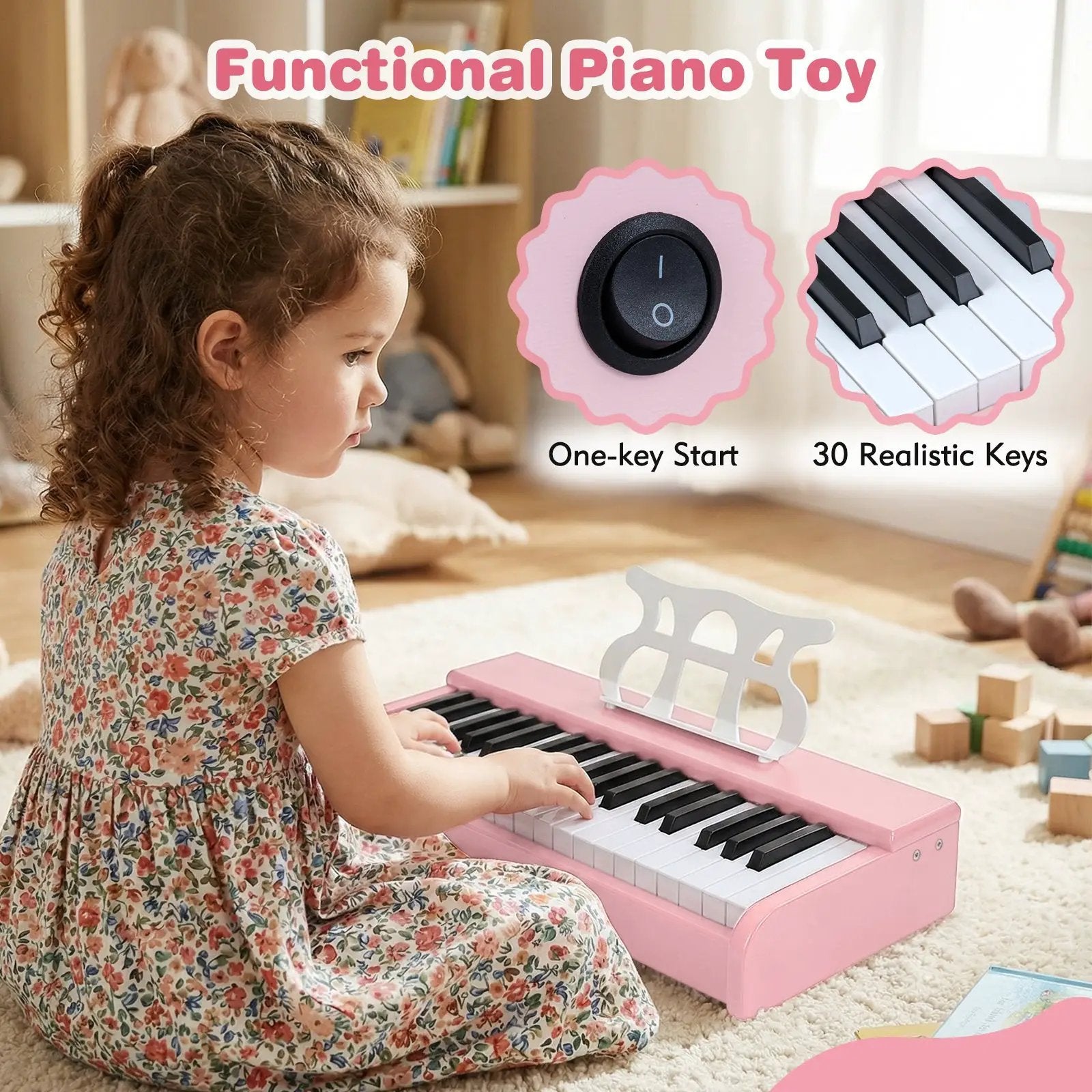 Kids Piano Keyboard 30 Keys Digital Piano with Music Stand for 3+ Years Old Beginners by DirectDeals