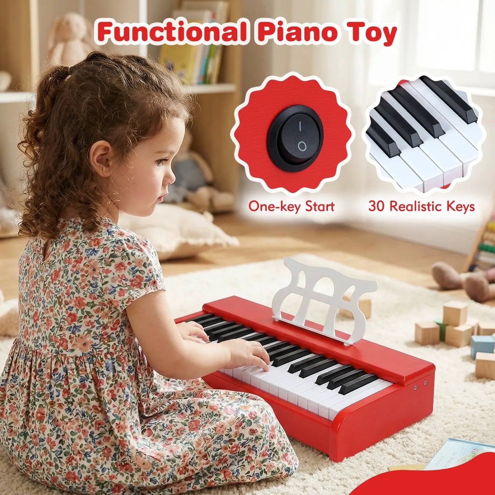 Kids Piano Keyboard 30 Keys Digital Piano with Music Stand for 3+ Years Old Beginners by DirectDeals