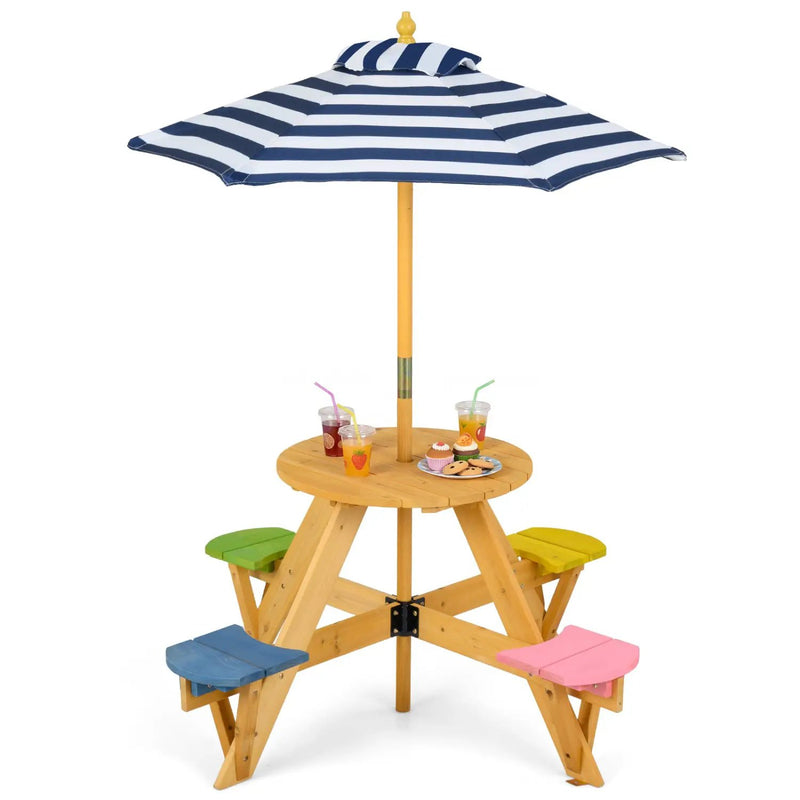 Kids Picnic Table with Stools and Foldable Adjustable Umbrella for Backyard and Patio by DirectDeals
