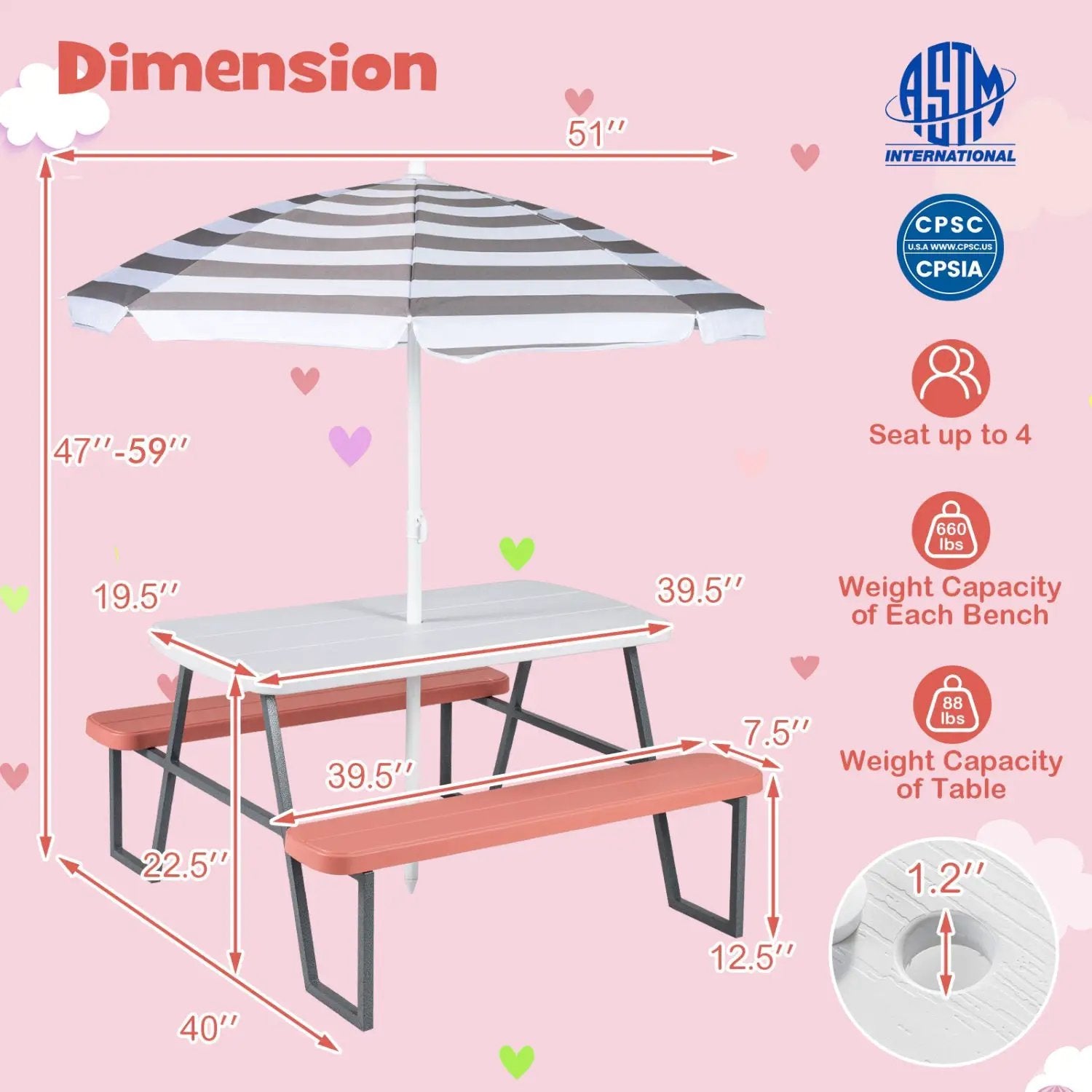 Kids Picnic Table with Benches Seats up to 4 by DirectDeals