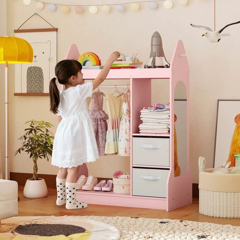 Kids Play Armoire Dresser with Cloth Hanger-Pink by DirectDeals