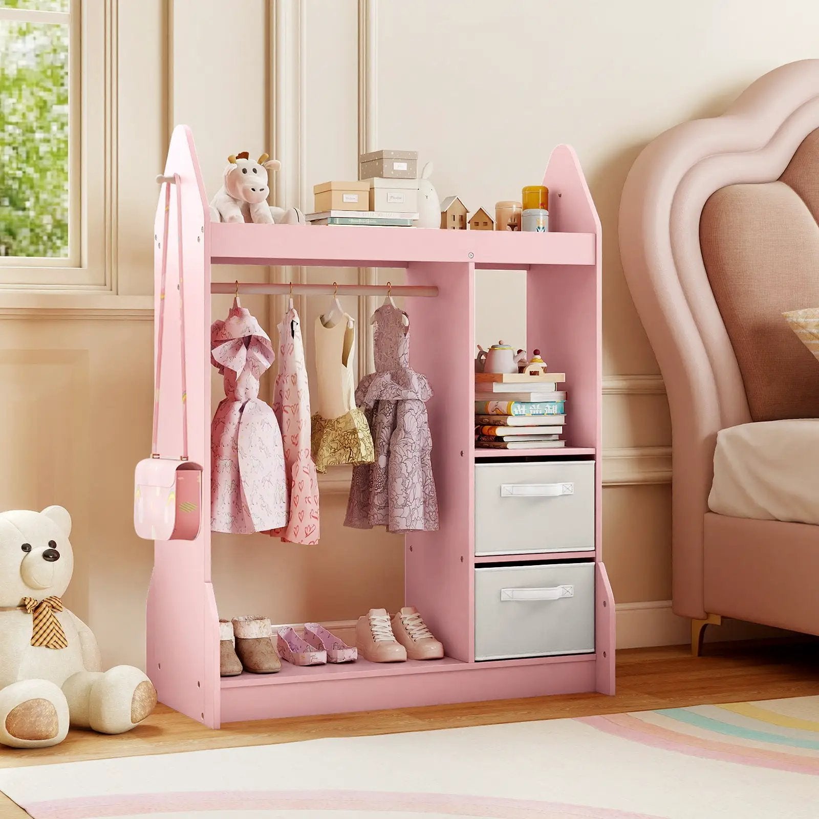 Kids Play Armoire Dresser with Cloth Hanger-Pink by DirectDeals