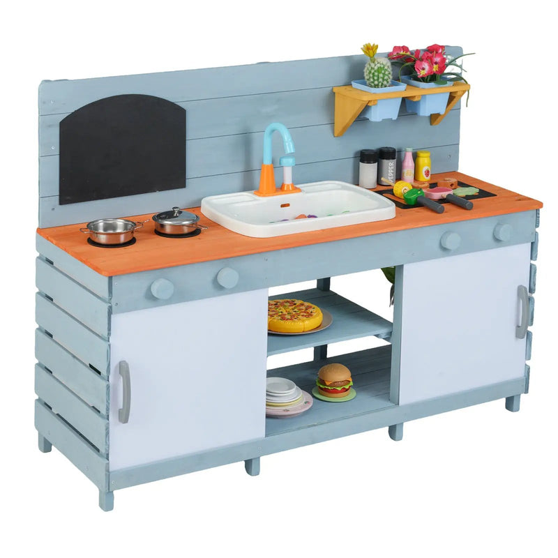 Kids Play Kitchen Set with Stoves for Boys Girls Aged 3-8-Blue by DirectDeals
