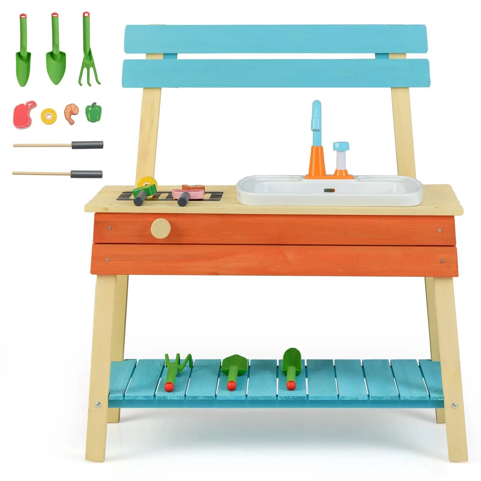 Kids Play Kitchen Set Wooden Kitchen Playset Chef Pretend Mud Kitchen-Blue by DirectDeals