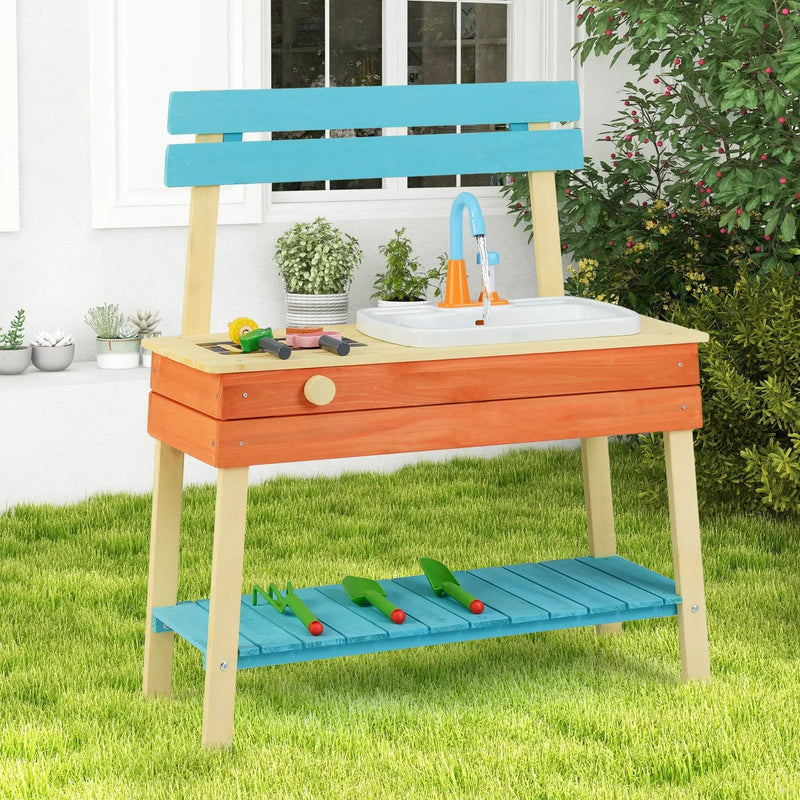 Kids Play Kitchen Set Wooden Kitchen Playset Chef Pretend Mud Kitchen-Blue by DirectDeals