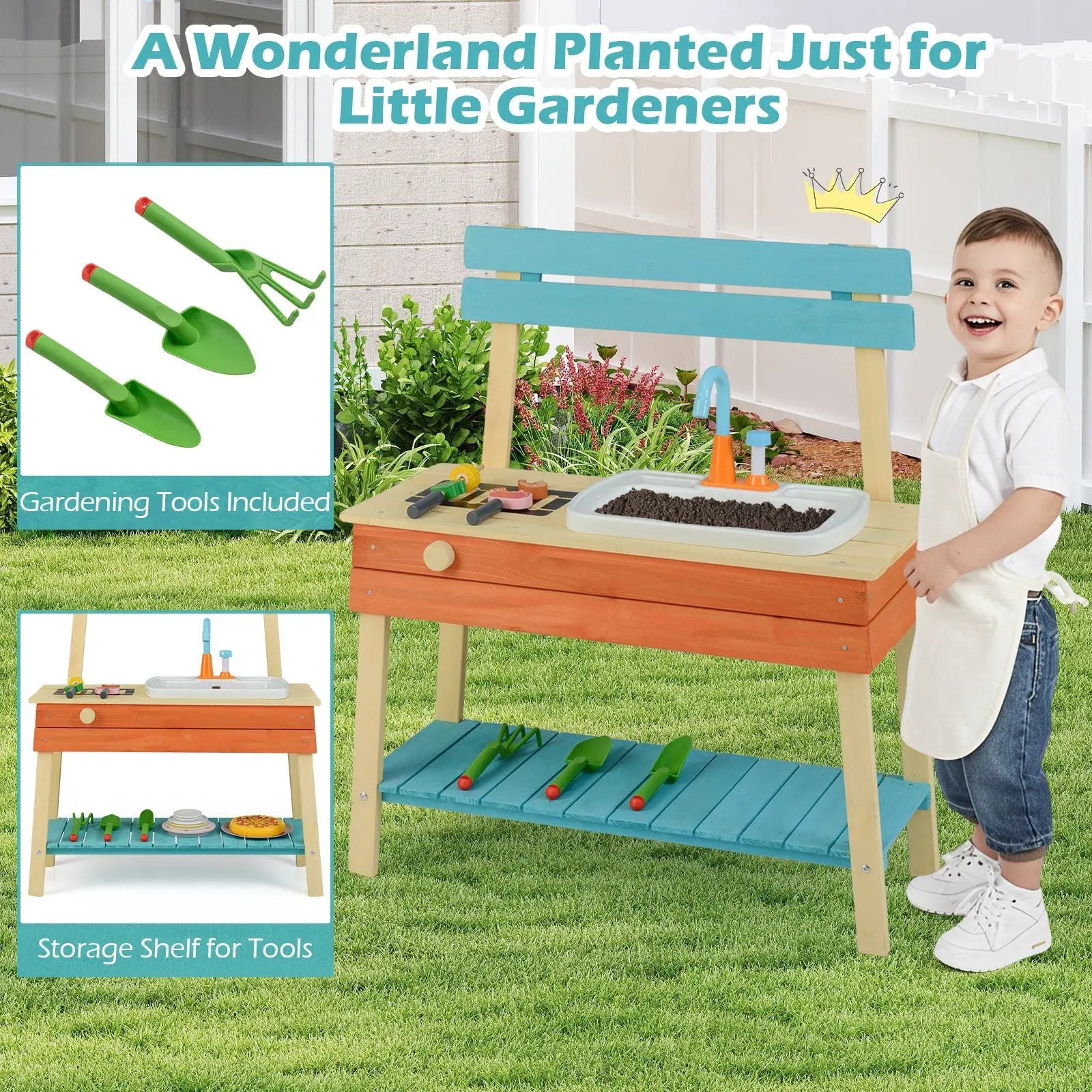 Kids Play Kitchen Set Wooden Kitchen Playset Chef Pretend Mud Kitchen-Blue by DirectDeals