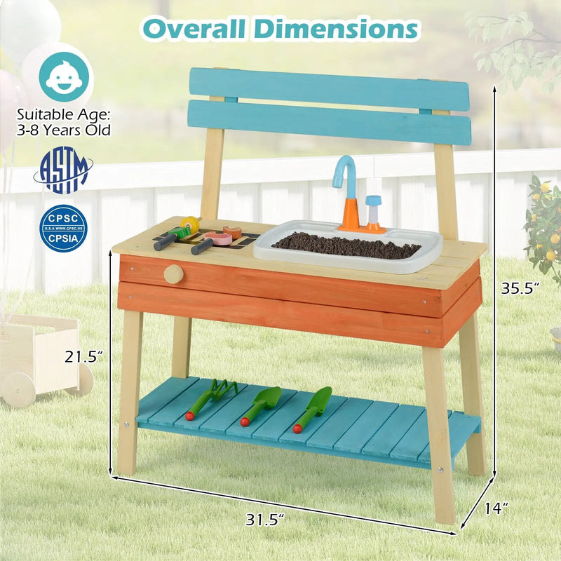 Kids Play Kitchen Set Wooden Kitchen Playset Chef Pretend Mud Kitchen-Blue by DirectDeals